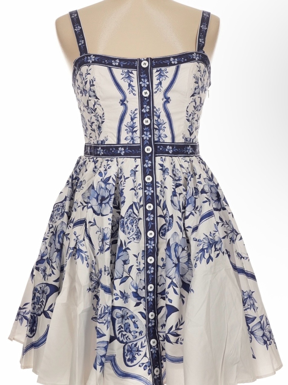 FARM Rio Blue and White Floral Button-Front Mini Dress